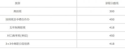 江苏盐城技师学院2020年招生录取分数线
